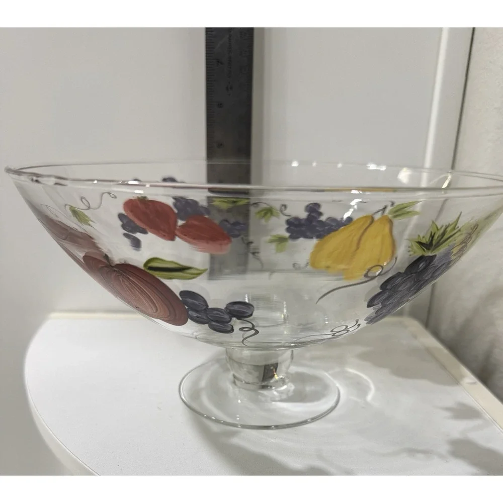 Vintage Victradco Hand Painted Fruit Grove Pedestal Bowl 9